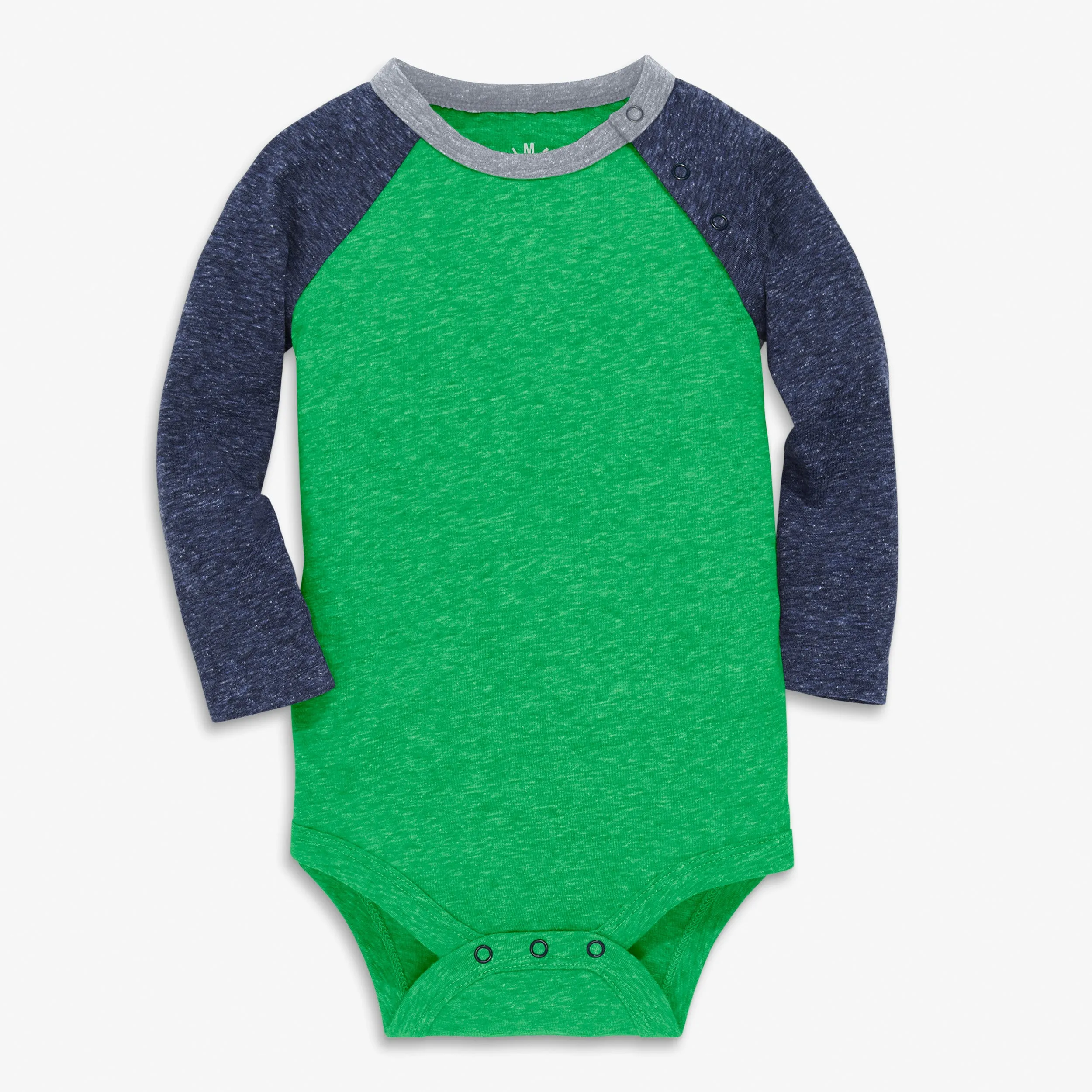 Long sleeve heathered baseball babysuit