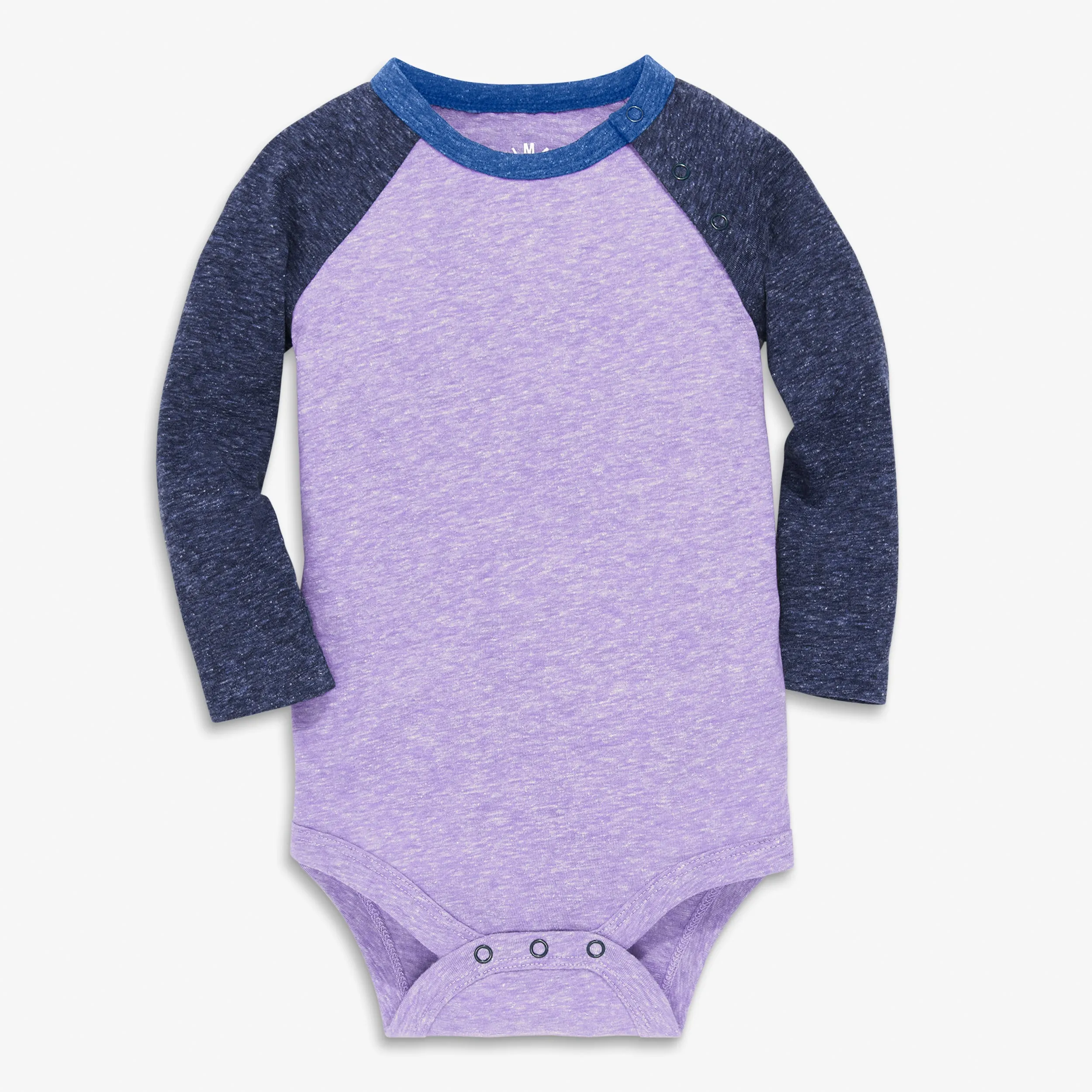 Long sleeve heathered baseball babysuit