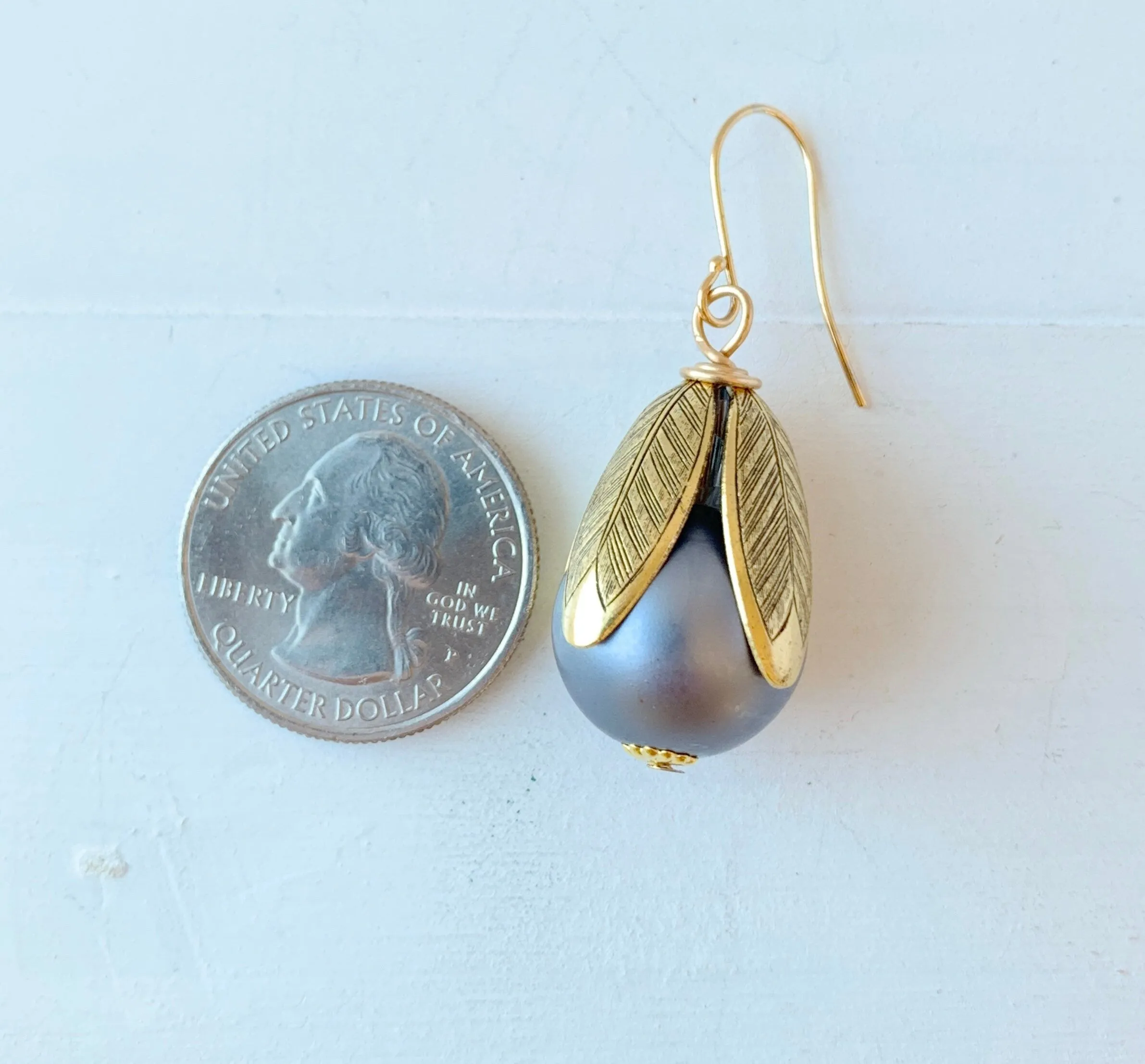 Matte Glass Pearl Bead Cap Earring in Steel - More Color Options Available