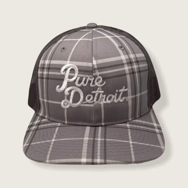 Pure Detroit Leisure Adjustable Hat / White   Gray Plaid