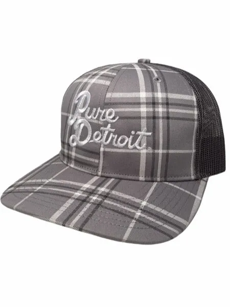 Pure Detroit Leisure Adjustable Hat / White   Gray Plaid