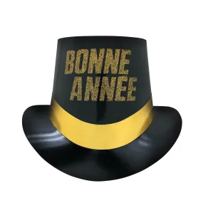 "Bonne Année" Black Top Hat with Gold Band, 1 Count