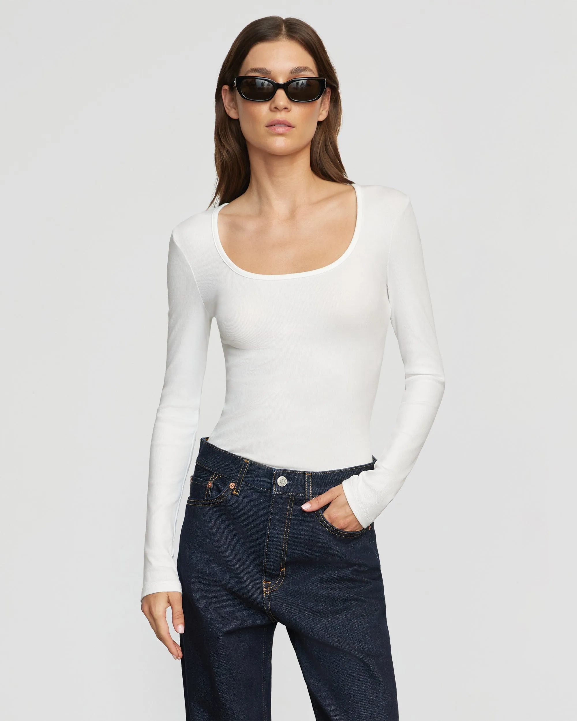 Rosa Ribbed Scoop-Neck Semi-Sheer Tee