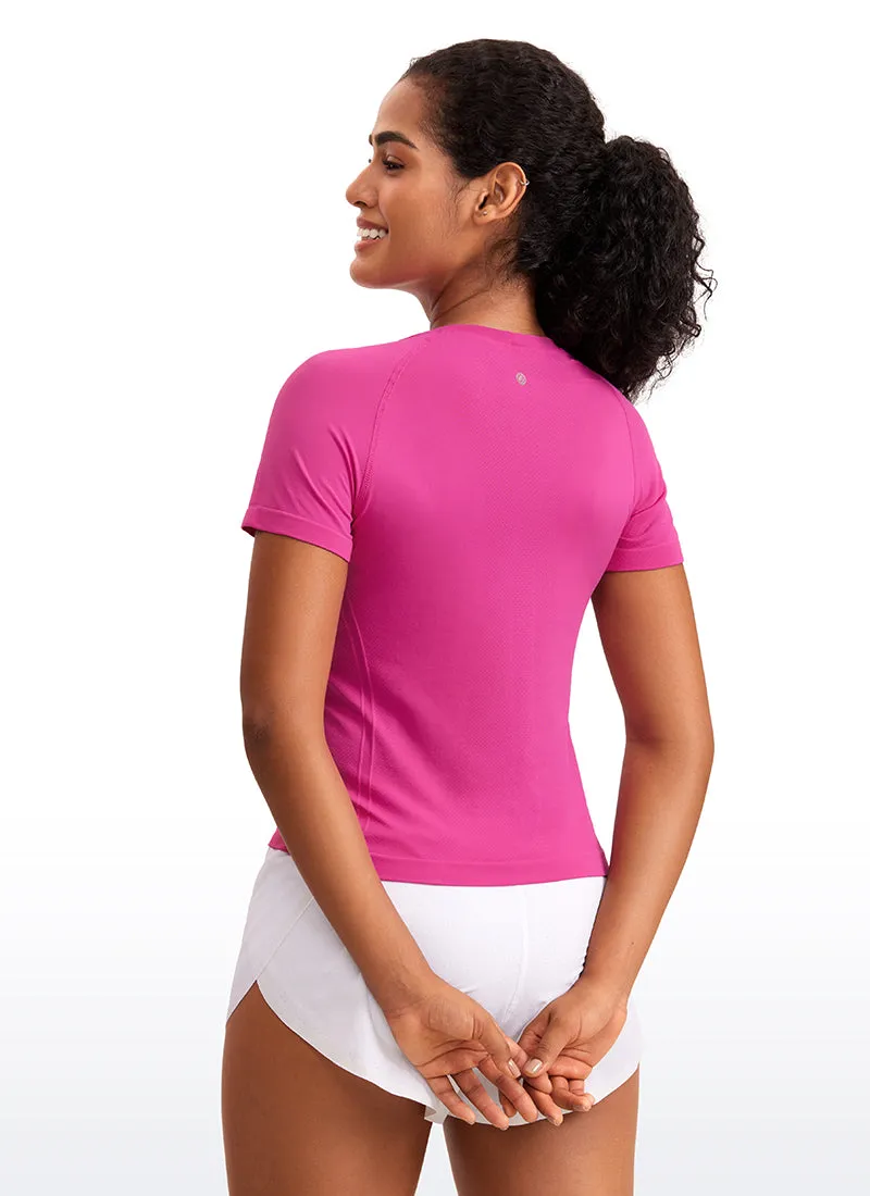 Seamless Crewneck Short Sleeve Shirts Waist Length