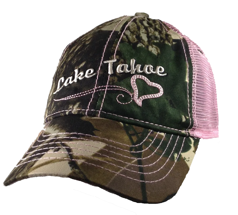 Souvenir Ball Cap Pink Mesh Back Camo Lake Tahoe Ball Cap