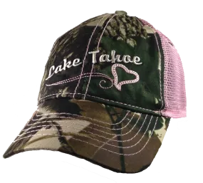 Souvenir Ball Cap Pink Mesh Back Camo Lake Tahoe Ball Cap