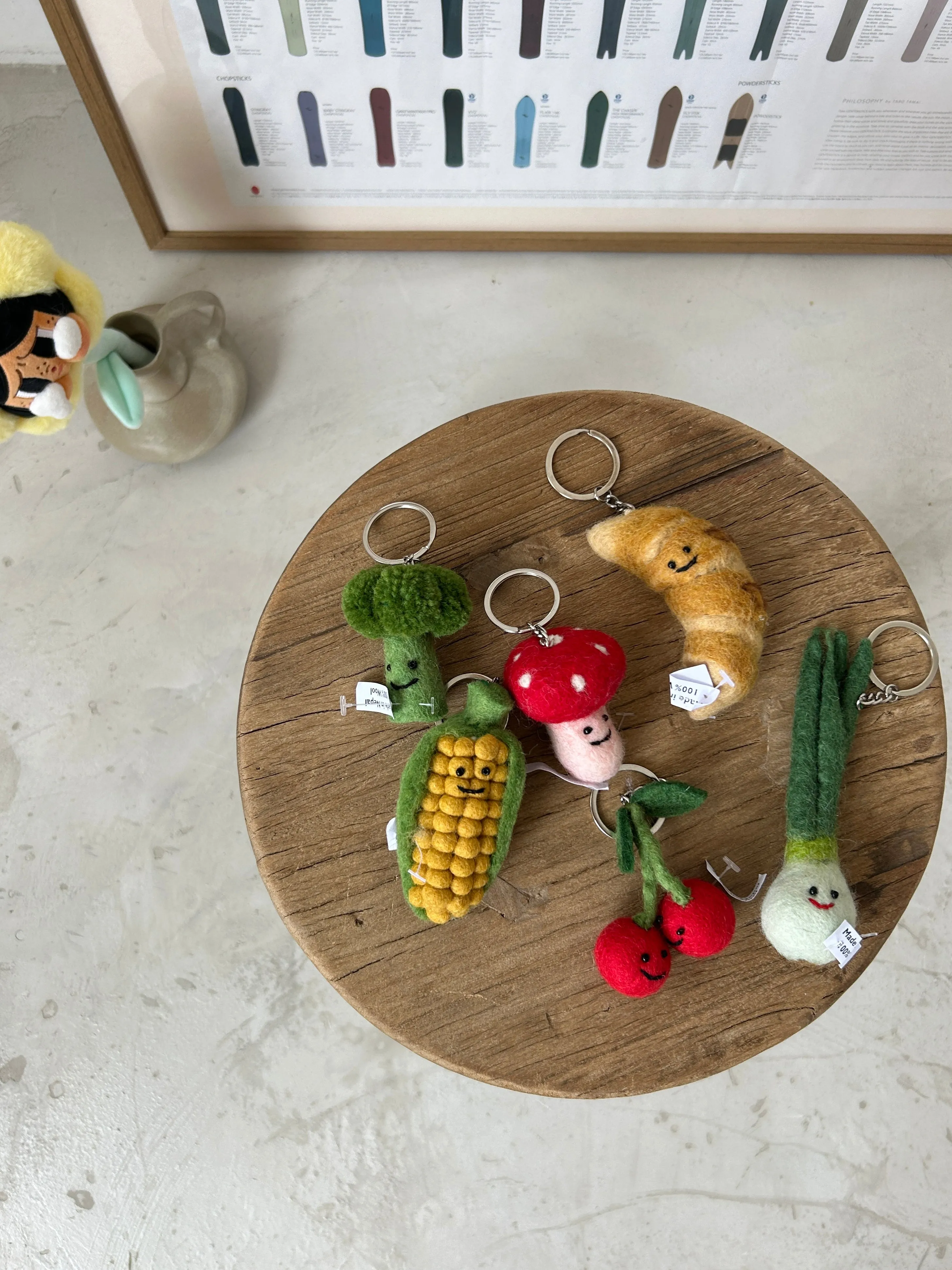 🥦🥐🍒🌽VEGGIE WOOL KEY CHAIN