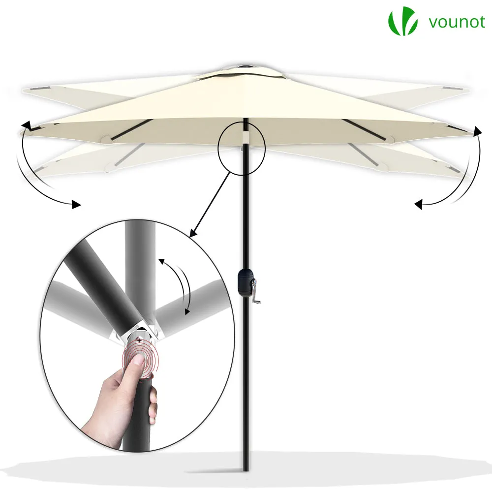 VOUNOT 2.7m Garden Parasol, Sunshade Patio Outdoor Tilting Umbrella with Crank Handle and Cover, Beige