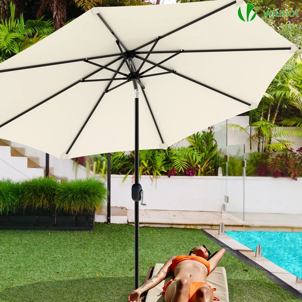 VOUNOT 2.7m Garden Parasol, Sunshade Patio Outdoor Tilting Umbrella with Crank Handle and Cover, Beige