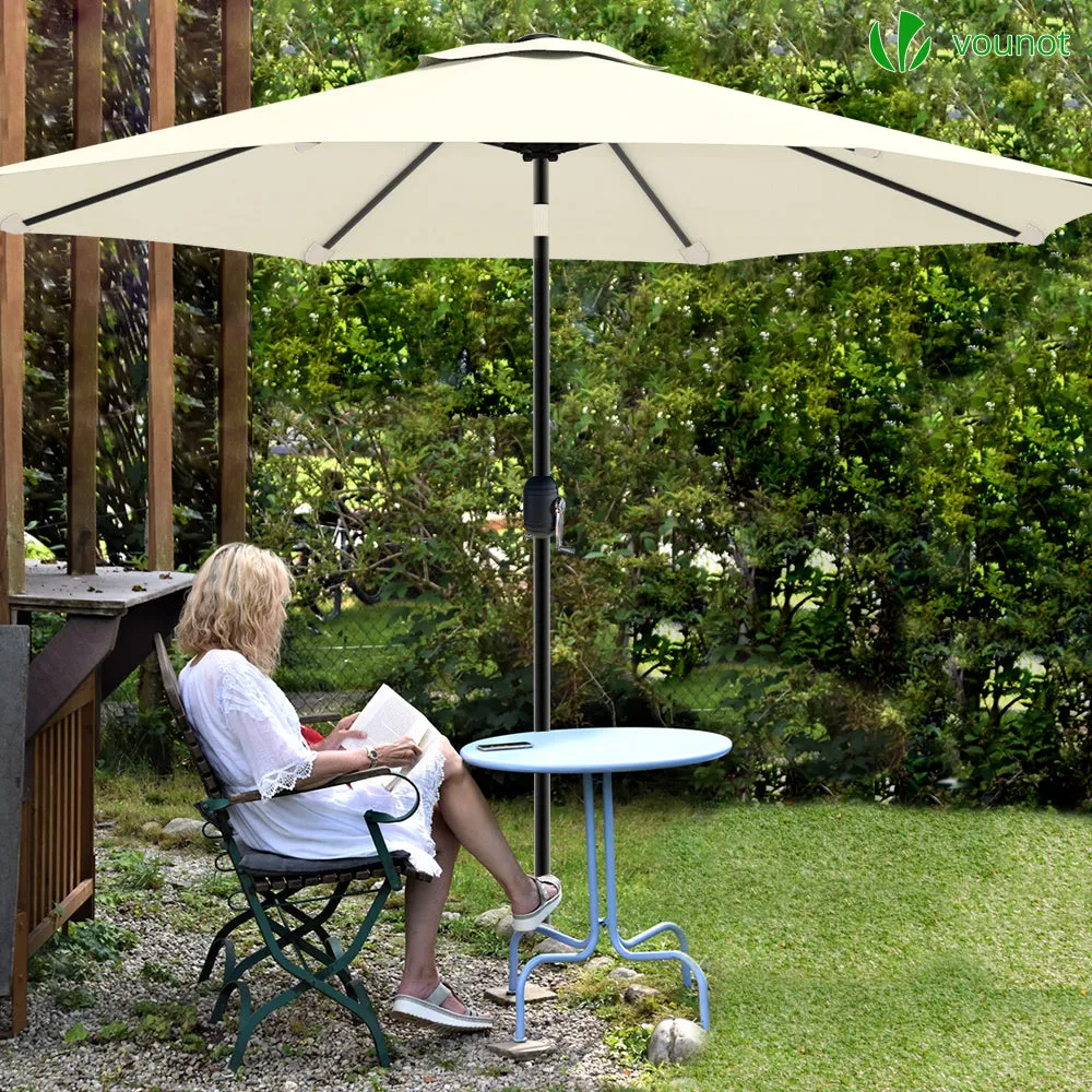 VOUNOT 2.7m Garden Parasol, Sunshade Patio Outdoor Tilting Umbrella with Crank Handle and Cover, Beige