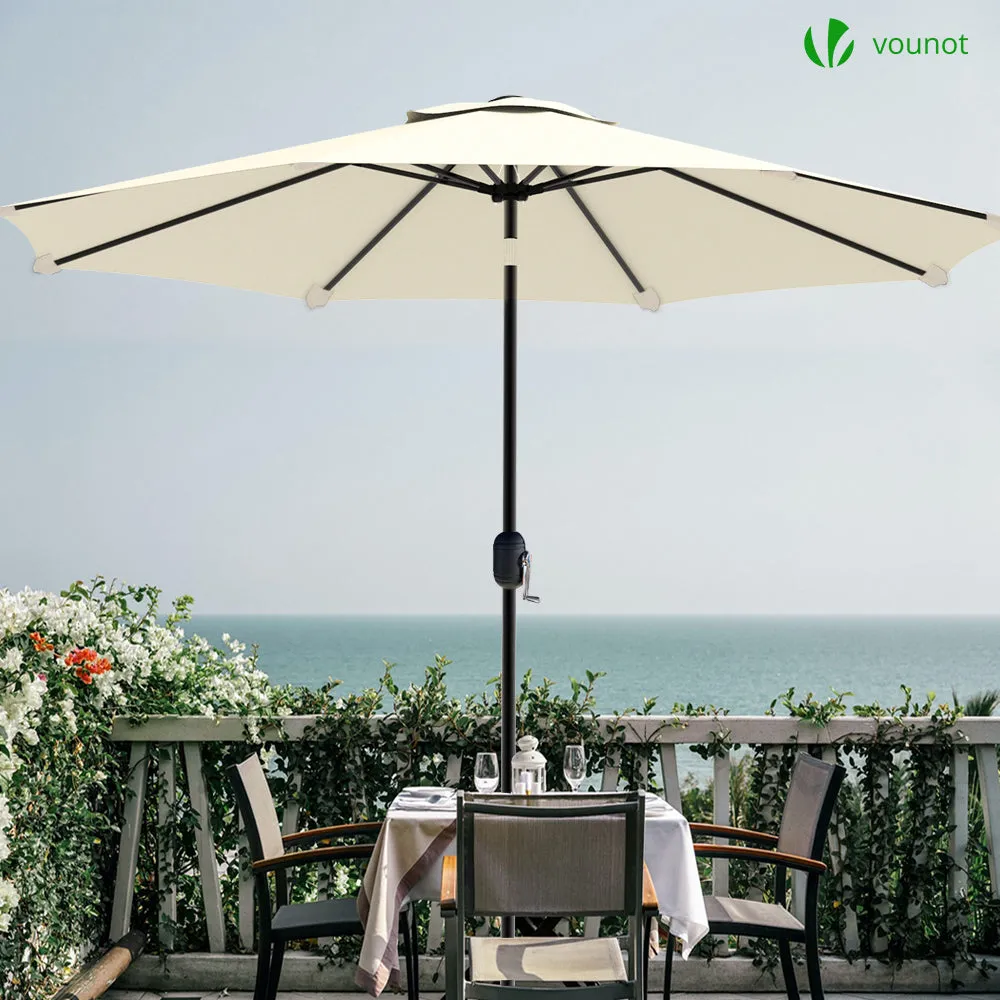 VOUNOT 2.7m Garden Parasol, Sunshade Patio Outdoor Tilting Umbrella with Crank Handle and Cover, Beige