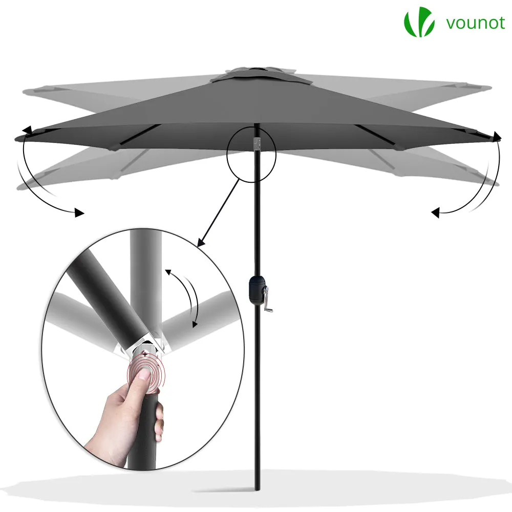 VOUNOT 2.7m Garden Parasol, Sunshade Patio Outdoor Tilting Umbrella with Crank Handle and Cover, Grey