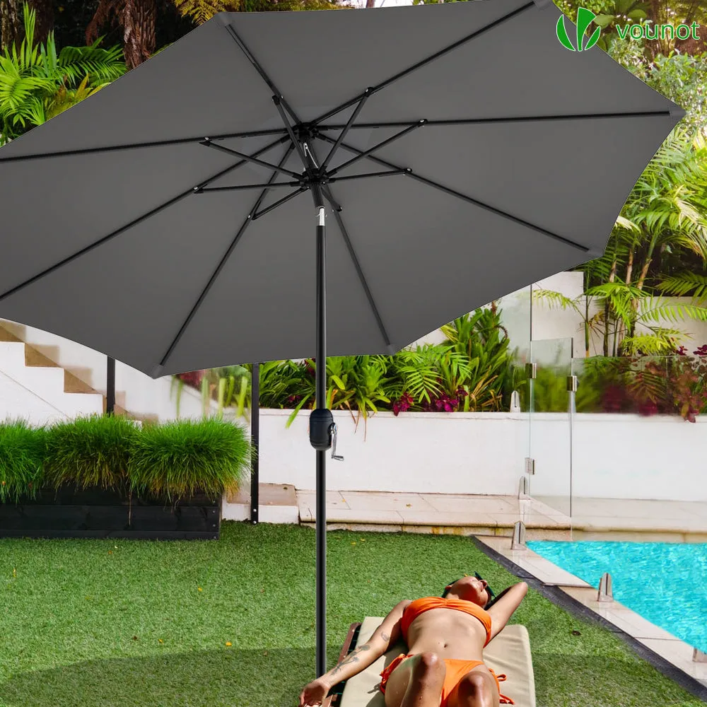 VOUNOT 2.7m Garden Parasol, Sunshade Patio Outdoor Tilting Umbrella with Crank Handle and Cover, Grey