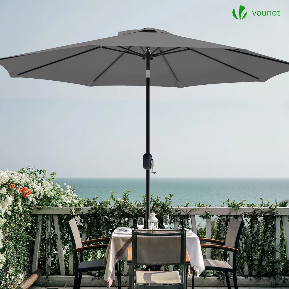 VOUNOT 2.7m Garden Parasol, Sunshade Patio Outdoor Tilting Umbrella with Crank Handle and Cover, Grey