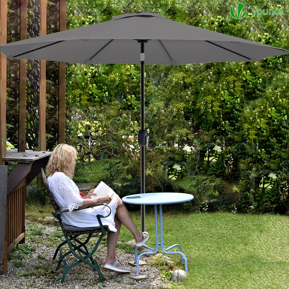 VOUNOT 2.7m Garden Parasol, Sunshade Patio Outdoor Tilting Umbrella with Crank Handle and Cover, Grey