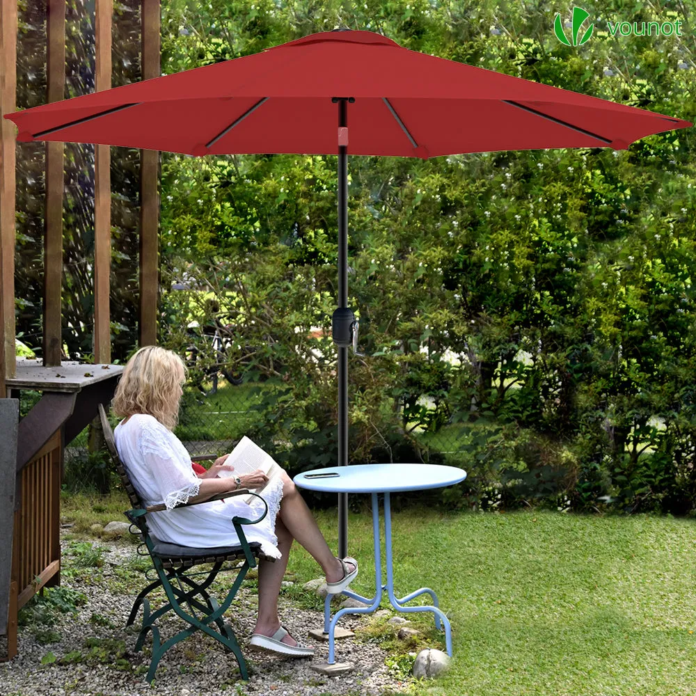 VOUNOT 2.7m Garden Parasol, Sunshade Patio Outdoor Tilting Umbrella with Crank Handle and Cover, Red