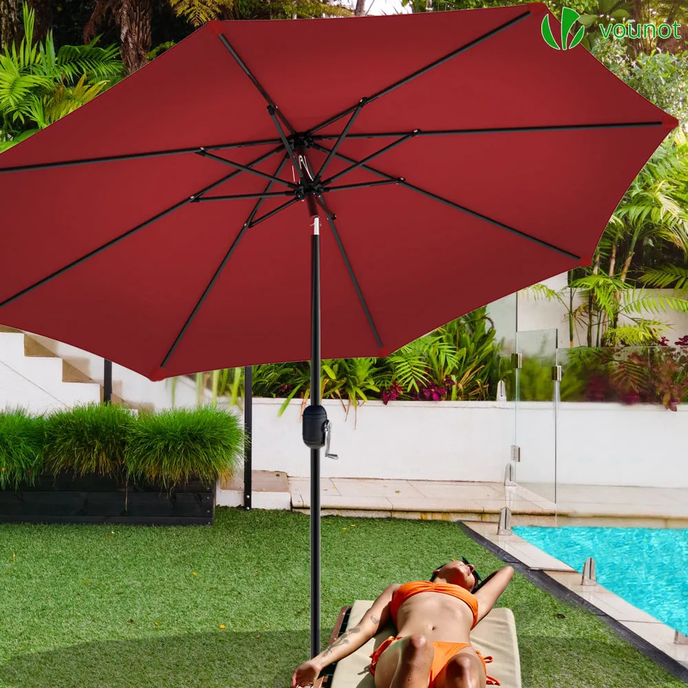 VOUNOT 2.7m Garden Parasol, Sunshade Patio Outdoor Tilting Umbrella with Crank Handle and Cover, Red