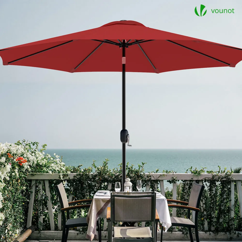 VOUNOT 2.7m Garden Parasol, Sunshade Patio Outdoor Tilting Umbrella with Crank Handle and Cover, Red