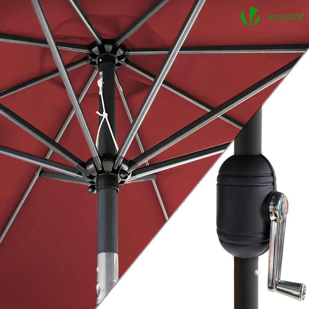 VOUNOT 2.7m Garden Parasol, Sunshade Patio Outdoor Tilting Umbrella with Crank Handle and Cover, Red