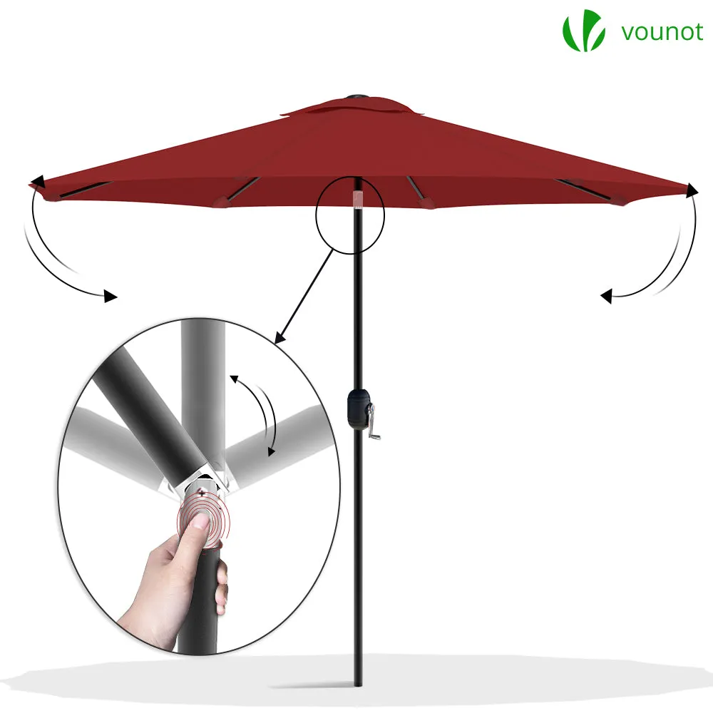 VOUNOT 2.7m Garden Parasol, Sunshade Patio Outdoor Tilting Umbrella with Crank Handle and Cover, Red