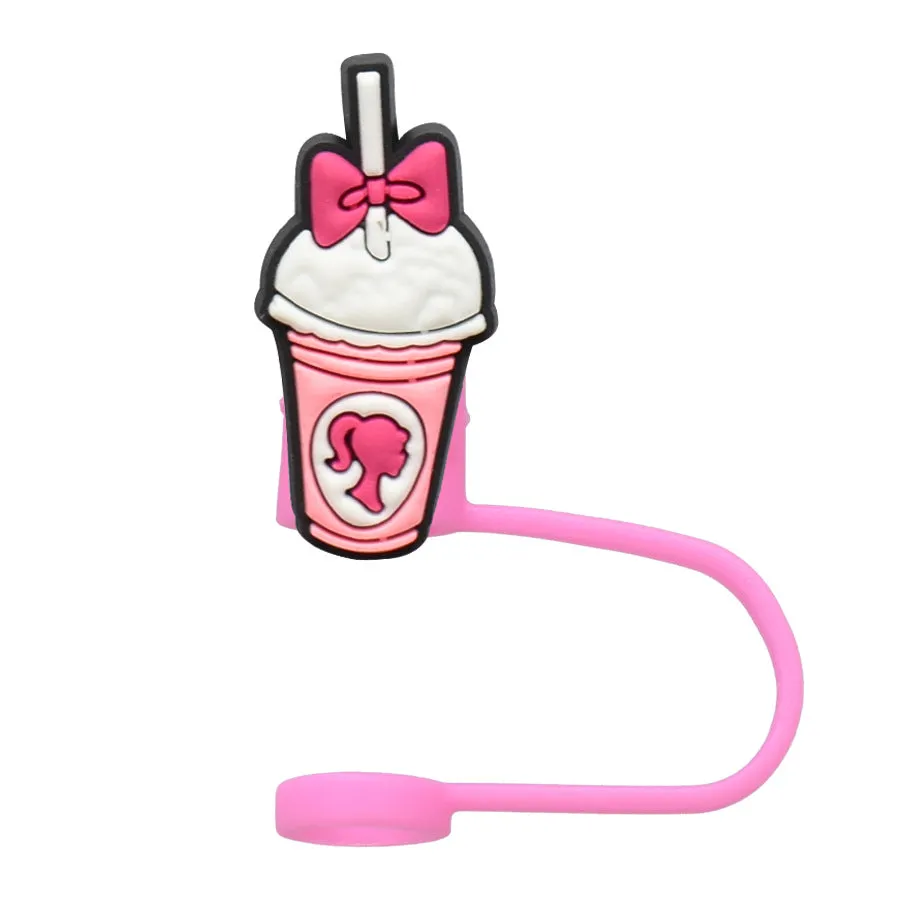 Wholesale 100pcs Pink Girl Cartoon Soft Rubber Straw Tube Cap