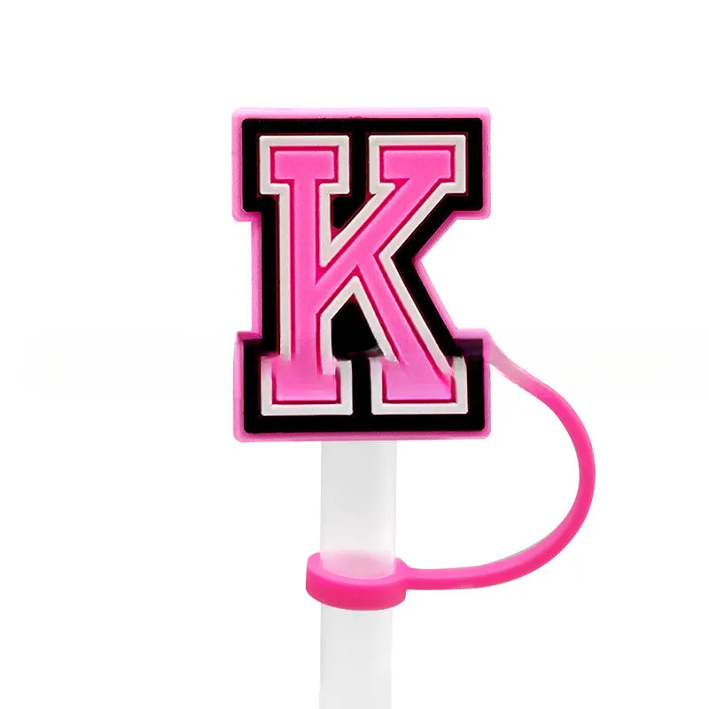 Wholesale 10MM Pink English Letter DIY Decoration Accessories Straw Sleeve Silicone Dust Plug