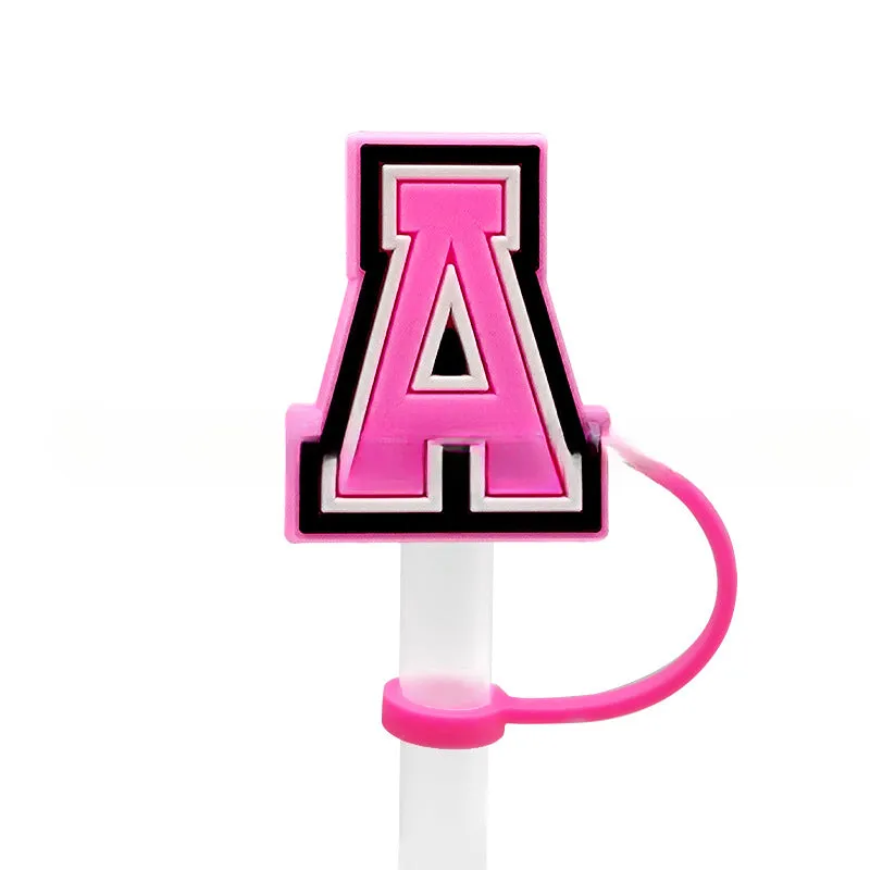 Wholesale 10MM Pink English Letter DIY Decoration Accessories Straw Sleeve Silicone Dust Plug