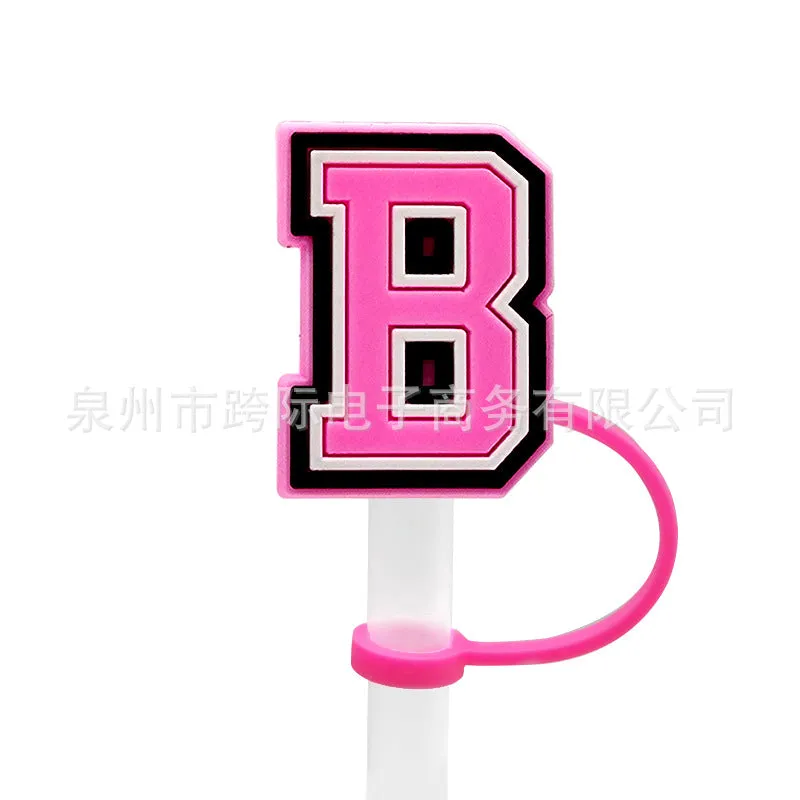 Wholesale 10MM Pink English Letter DIY Decoration Accessories Straw Sleeve Silicone Dust Plug