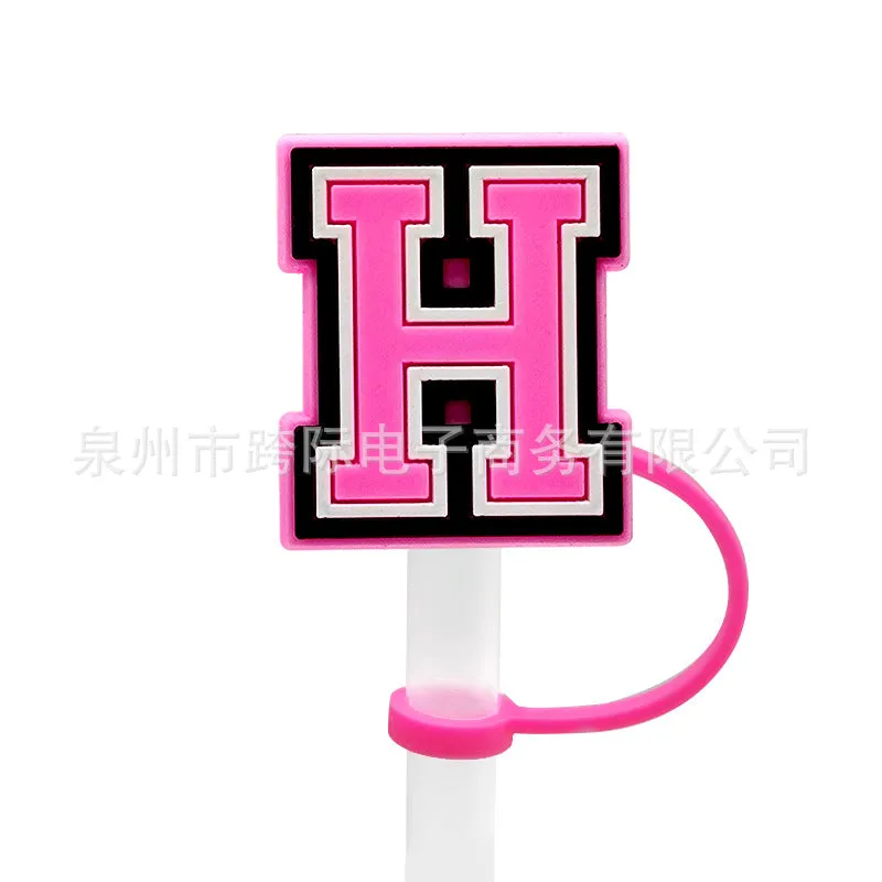 Wholesale 10MM Pink English Letter DIY Decoration Accessories Straw Sleeve Silicone Dust Plug