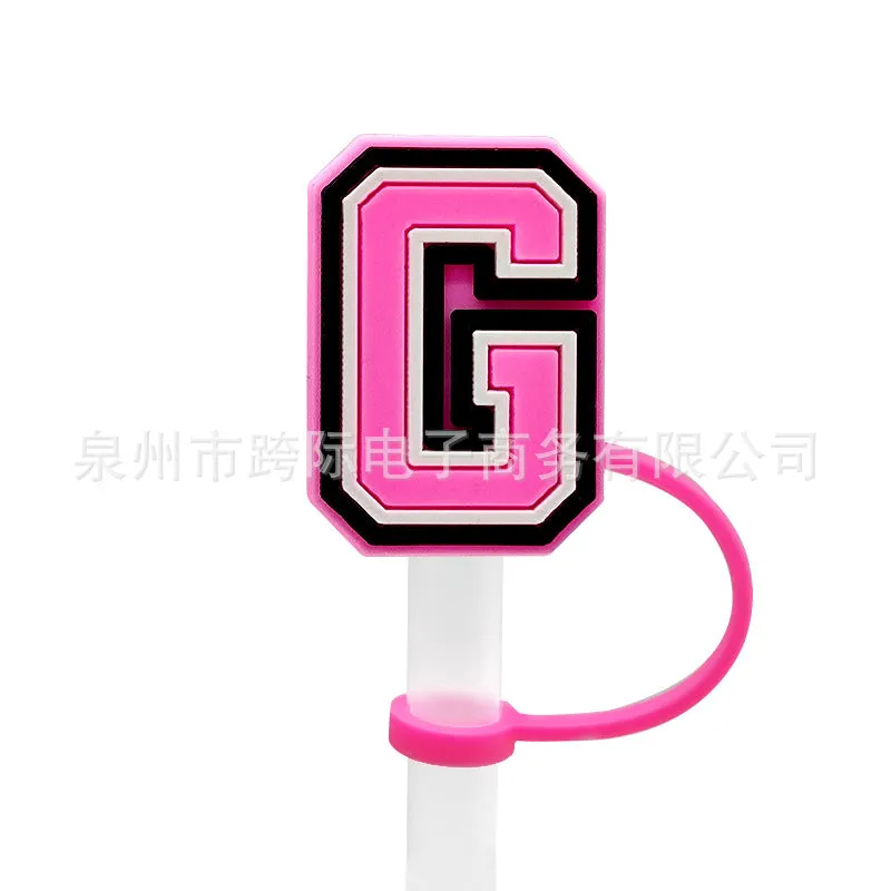 Wholesale 10MM Pink English Letter DIY Decoration Accessories Straw Sleeve Silicone Dust Plug