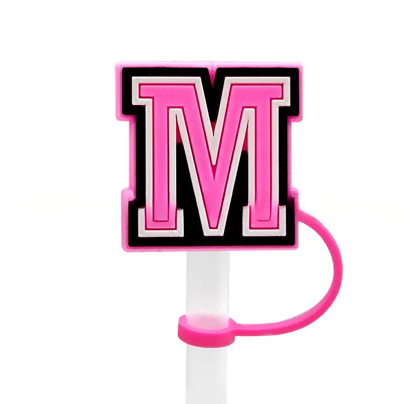 Wholesale 10MM Pink English Letter DIY Decoration Accessories Straw Sleeve Silicone Dust Plug