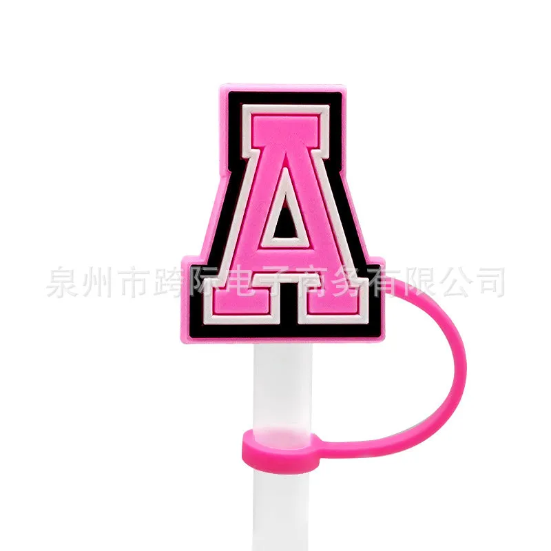 Wholesale 10MM Pink English Letter DIY Decoration Accessories Straw Sleeve Silicone Dust Plug