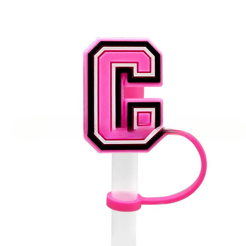 Wholesale 10MM Pink English Letter DIY Decoration Accessories Straw Sleeve Silicone Dust Plug