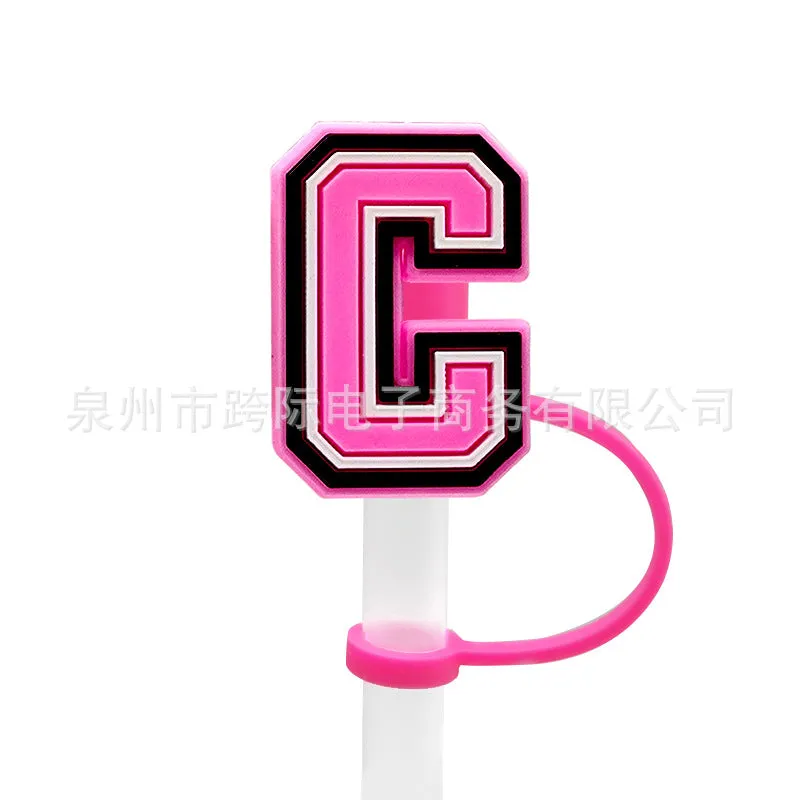 Wholesale 10MM Pink English Letter DIY Decoration Accessories Straw Sleeve Silicone Dust Plug