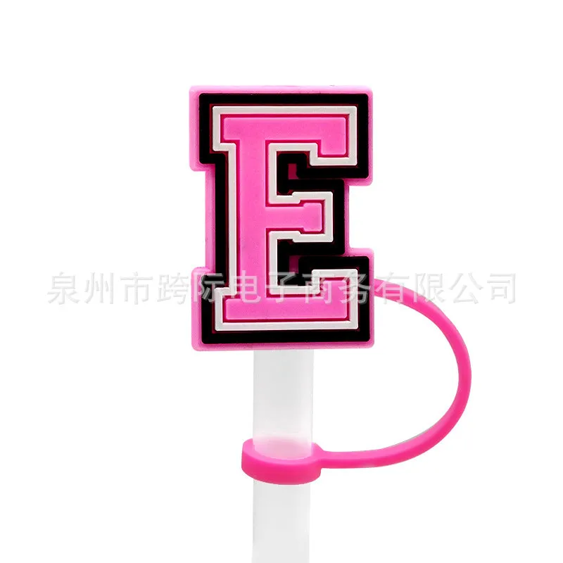 Wholesale 10MM Pink English Letter DIY Decoration Accessories Straw Sleeve Silicone Dust Plug