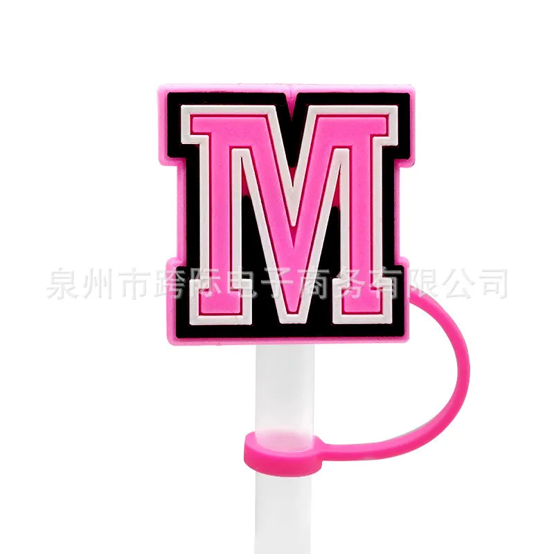 Wholesale 10MM Pink English Letter DIY Decoration Accessories Straw Sleeve Silicone Dust Plug