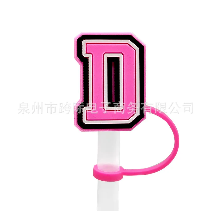 Wholesale 10MM Pink English Letter DIY Decoration Accessories Straw Sleeve Silicone Dust Plug