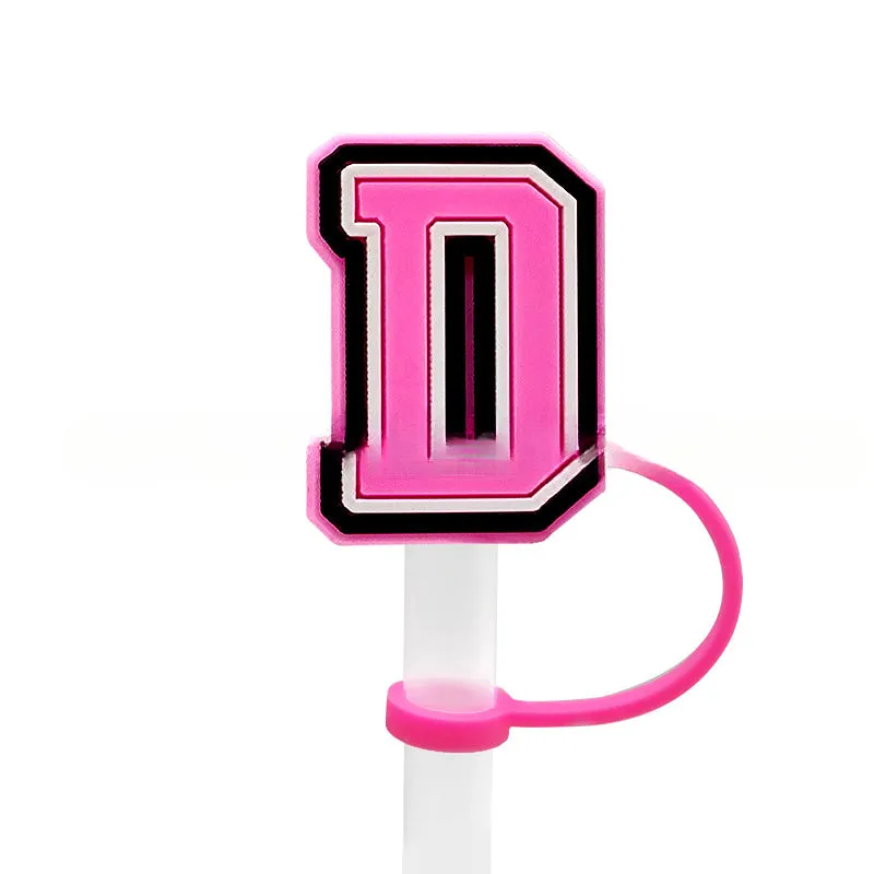 Wholesale 10MM Pink English Letter DIY Decoration Accessories Straw Sleeve Silicone Dust Plug