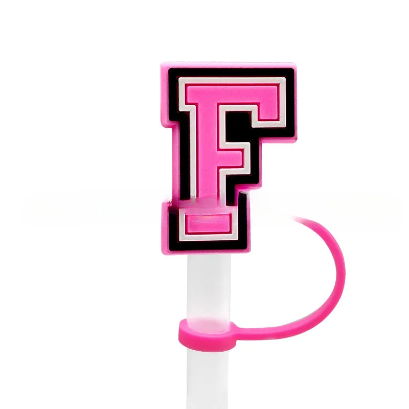 Wholesale 10MM Pink English Letter DIY Decoration Accessories Straw Sleeve Silicone Dust Plug