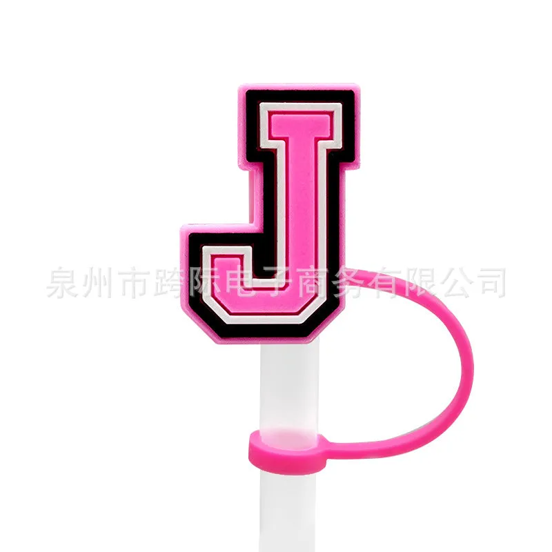 Wholesale 10MM Pink English Letter DIY Decoration Accessories Straw Sleeve Silicone Dust Plug