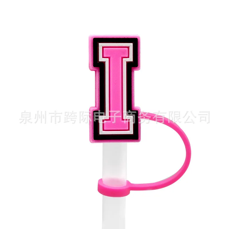 Wholesale 10MM Pink English Letter DIY Decoration Accessories Straw Sleeve Silicone Dust Plug