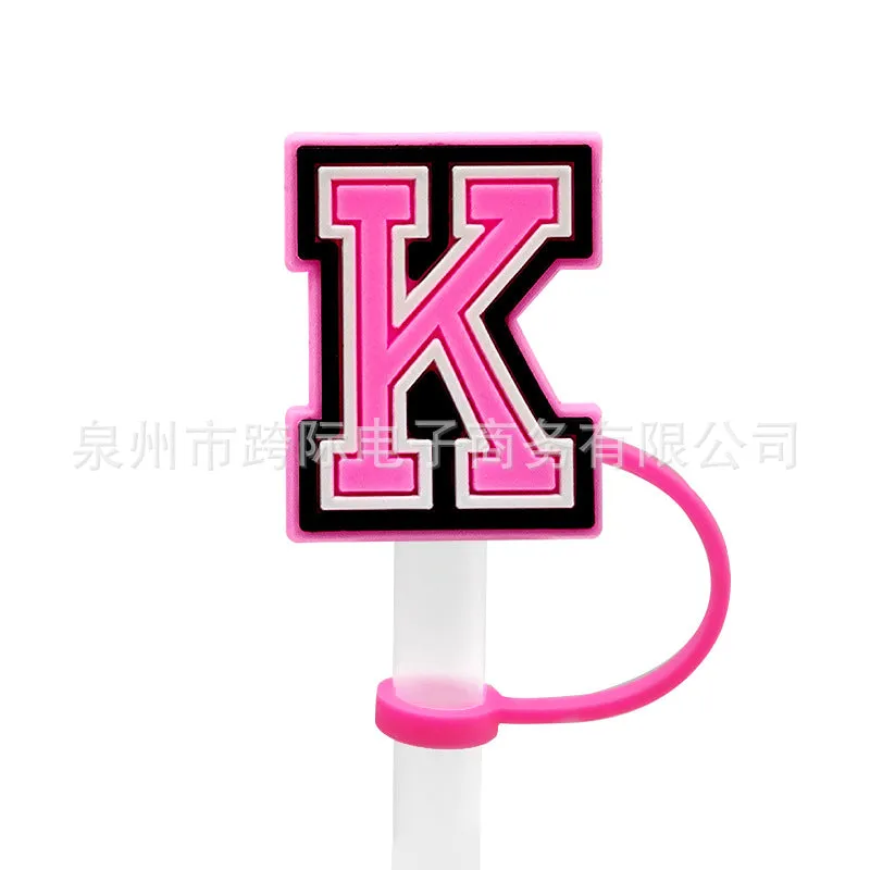 Wholesale 10MM Pink English Letter DIY Decoration Accessories Straw Sleeve Silicone Dust Plug