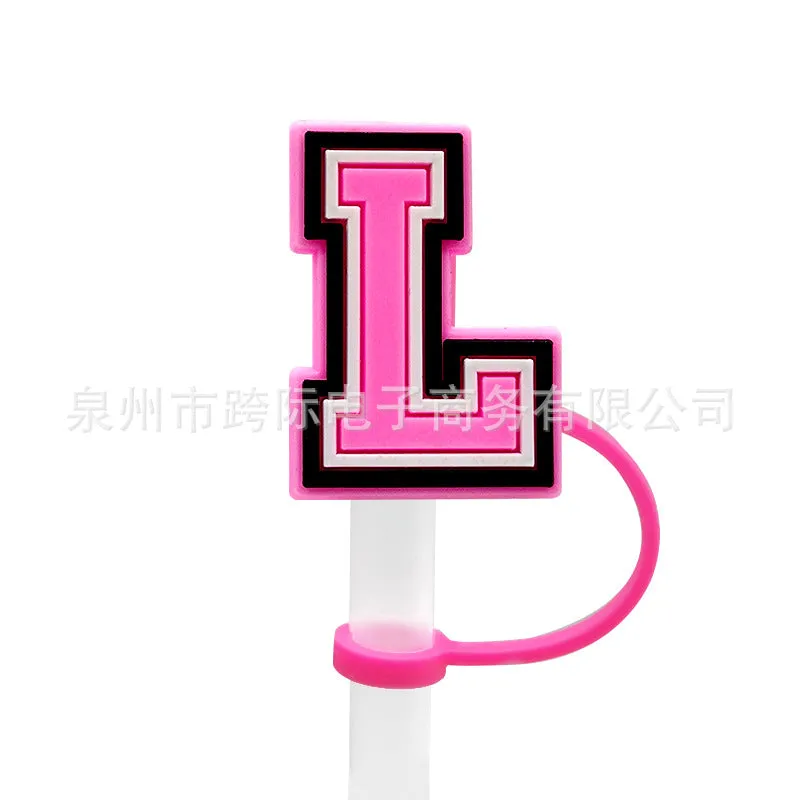 Wholesale 10MM Pink English Letter DIY Decoration Accessories Straw Sleeve Silicone Dust Plug